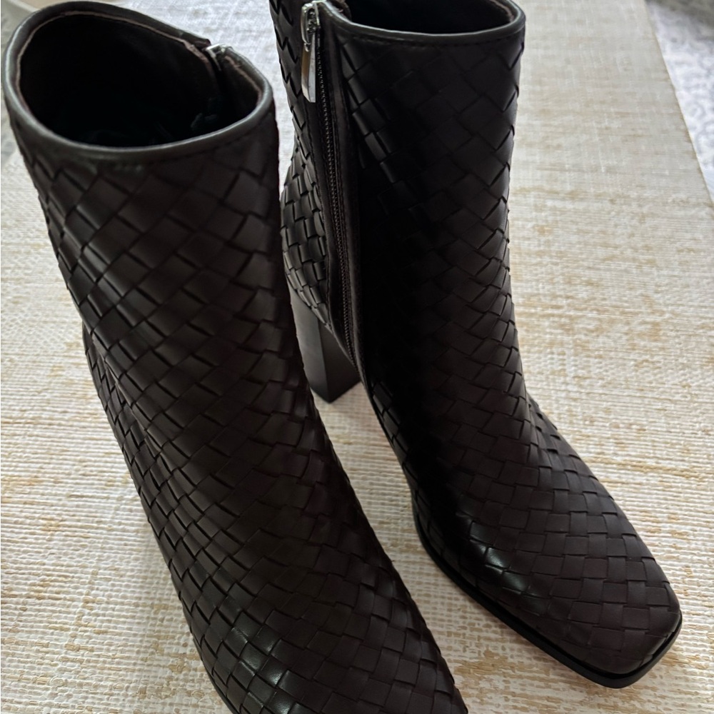 PAIGE chocolate brown woven ankle boots - Picture 3 of 5